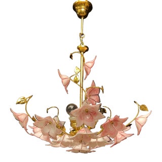 Vintage Murano Glass Pink Chandelier Basket Ceiling Light Fixture For Sale