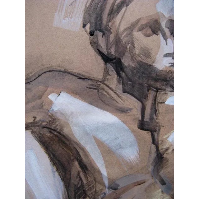 "Seated Male Figure x Two" is a large 28.5" x 22.25" quick sketch on brown printing paper. This drawing uses mixed media...