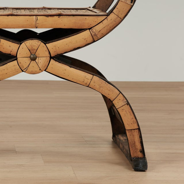 Wood Vintage Asian Bamboo and Grasscloth Bench For Sale - Image 7 of 13