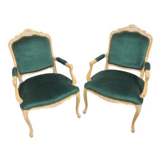 Chateau d'Ax Louis XV Style Carved Arm Chairs- a Pair For Sale