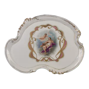 Antique Limoges French Porcelain Neoclassical Figural Maiden Cherub Artist Signed "Aglaia" Platter Tray