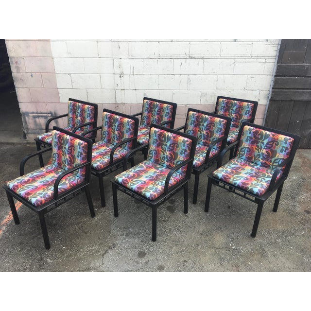 Set of 8 Ettore Sottsass “Bridge” Dining Chairs for Knoll – Postmodern 1988, Original Fabric & Labels For Sale - Image 13 of 13