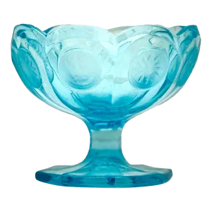 Cerulean Turquoise Art Glass Vintage Mid Century Coin Dot Art Glass Nut Bowl