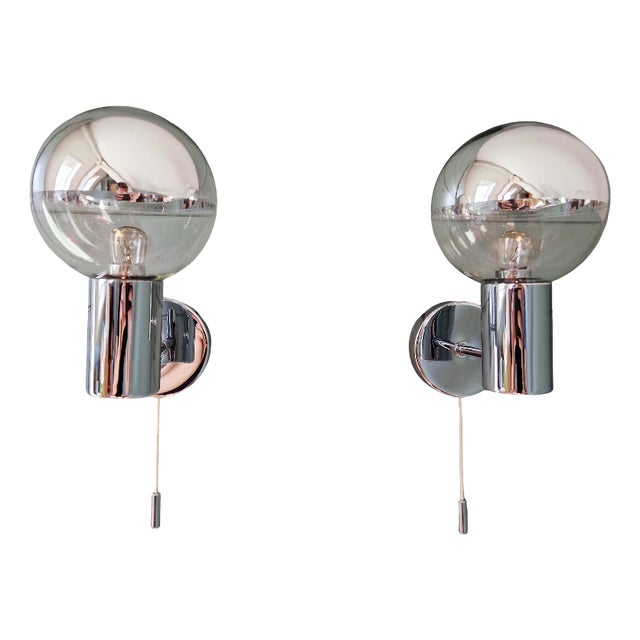 Space Age Wall Sconces in Chromed Metal by Motoko Ishii for Staff Leuchten, 1970, Set of 2 For Sale
