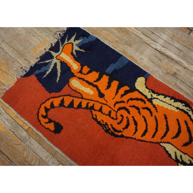 1960s Yellow Vintage Chinese Mid Century Modern Tibetan Tiger Design Area Rug For Sale In New York - Image 6 of 15