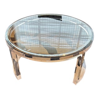 Round Lucite Modern Coffee Table With Bevelled Glass Top For Sale