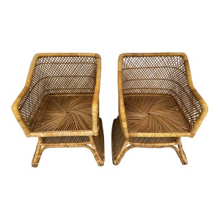 Vintage Boho Chick Wicker Chairs - a Pair For Sale