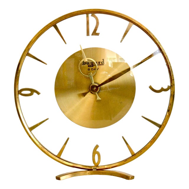 Vintage Art Deco 8-Day Glass and Brass Mantel Clock from Bayard, France, 1930s For Sale