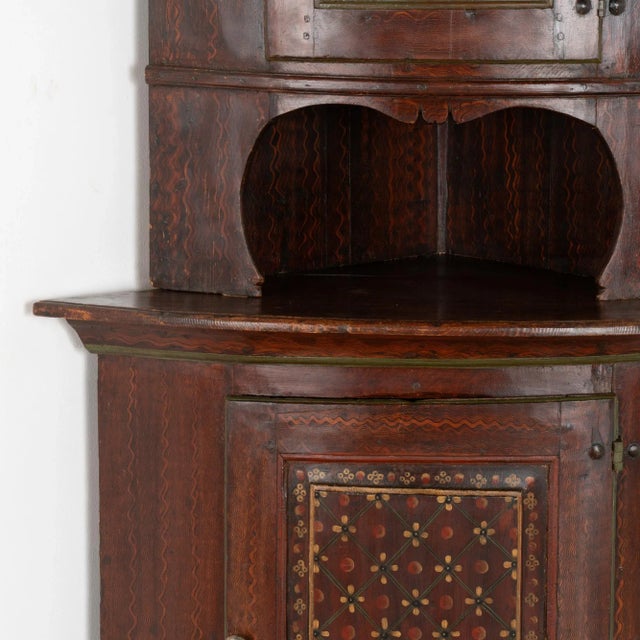 Brown Original Painted Corner Cabinet Cupboard, Sweden Dated 1824 For Sale - Image 8 of 11