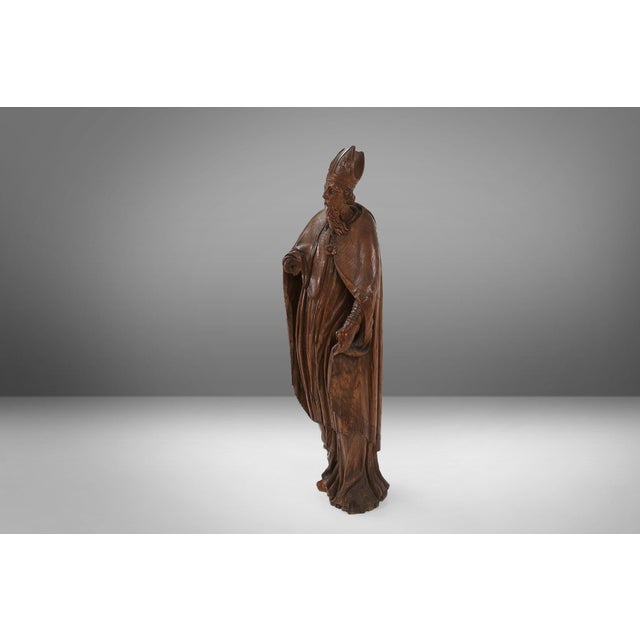 French Artist, Antique Statue of Saint Eligius, 1500s, Wood For Sale - Image 5 of 18
