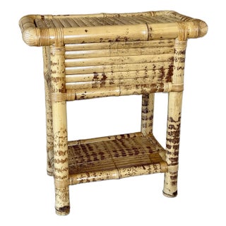Vintage Coastal Organic Modern Tortoise Bamboo Side Table For Sale