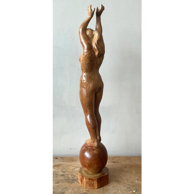 Wood Vintage Boho Carved Wood Female Sculpture For Sale - Image 7 of 8