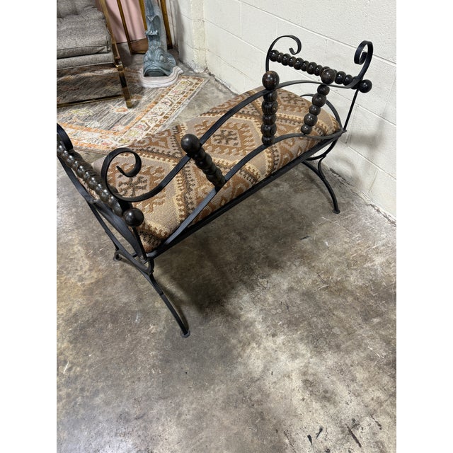 1970s Boho Scrolled Iron Stagecoach Style Bench For Sale - Image 5 of 6