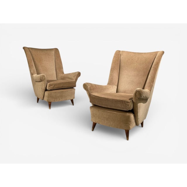 Paolo Buffa Style, Wingback Lounge Chairs, Fabric, Wood, Italy, 1950s For Sale - Image 4 of 11