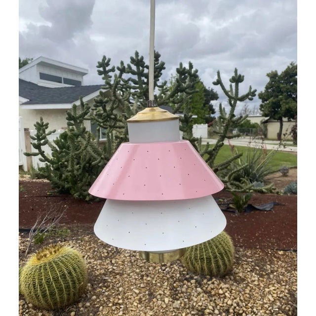 1950s Mid Century Modern Ufo Diner Coffee Shop Pink Hanging Ceiling Lamp For Sale - Image 10 of 10
