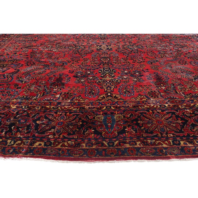 Antique Red Persian Sarouk Rug - 13'06 X 19'05 For Sale - Image 4 of 11