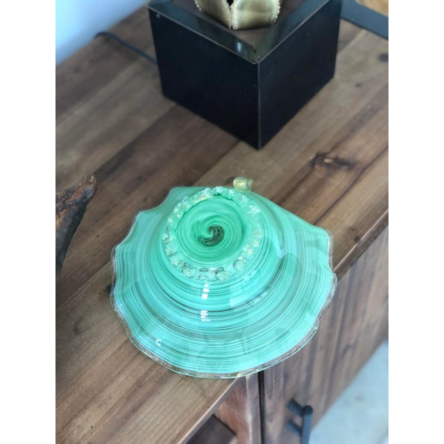 Murano Mid-Century Murano Minty Green Dish With Gold Foil Flecks Attributed to Saviati For Sale - Image 4 of 9