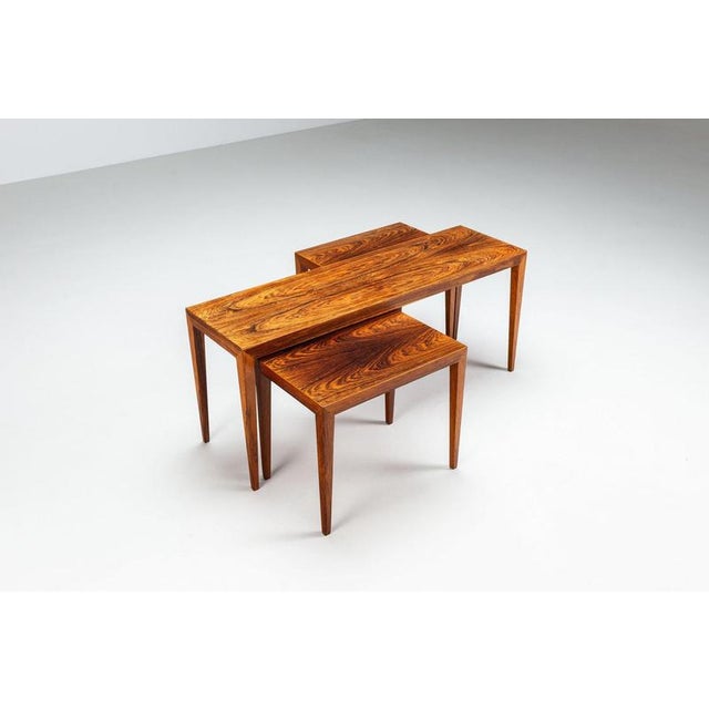 Mid-Century Modern Large Nesting Tables in Santos Rosewood by Severin Hansen for Haslev, Denmark, 1960, Set of 3 For Sale - Image 3 of 13