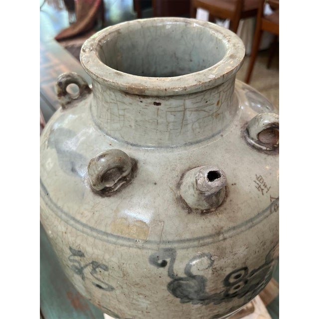 Asian Antique Ming Dynasty Wine Ewer With Wooden Base For Sale - Image 3 of 3
