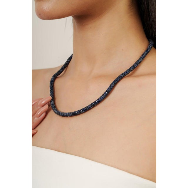 925 Silver Natural Deep Blue Sapphire Bold Beaded Necklace for Women For Sale - Image 6 of 12