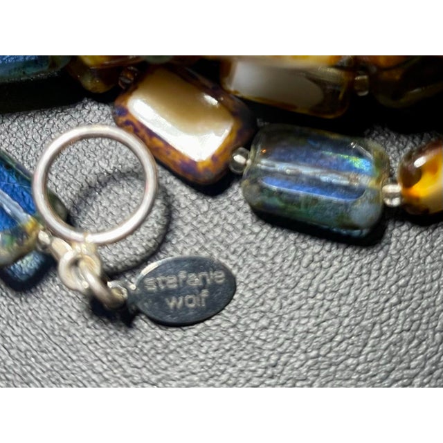 1990s Stefanie Wolf 60” Very Long Artisan Strand "Picasso" Finish Rectangular Glass Tile Bead Necklace For Sale - Image 4 of 5