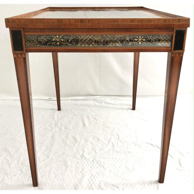 A Late 18th C. English Sheraton Satinwood & Kingwood Tea Table With Chinoiserie Top For Sale - Image 9 of 12