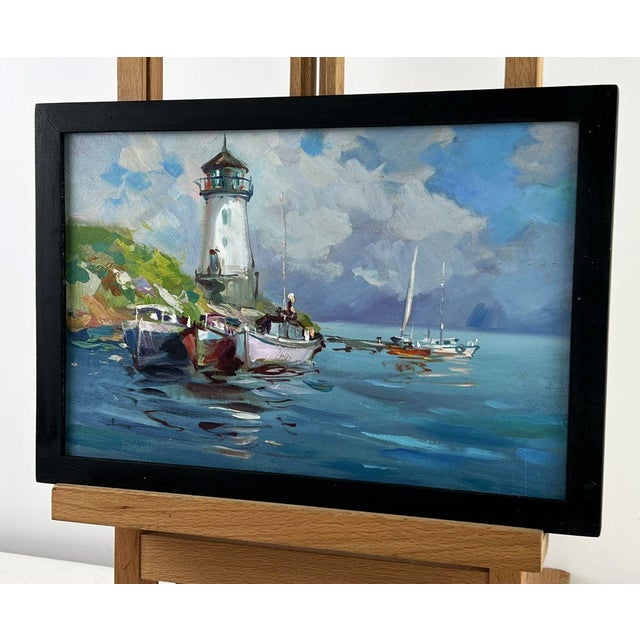 Impressionist Oil Painting Pier at the Lighthouse Yuriy Suprunchuk For Sale - Image 3 of 11