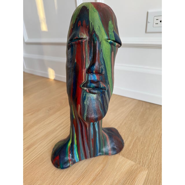 1970s Studio-Made Hand-Painted Clay Bust – Modernist Elongated Head Sculpture, Matte Finish, 14” For Sale - Image 9 of 9