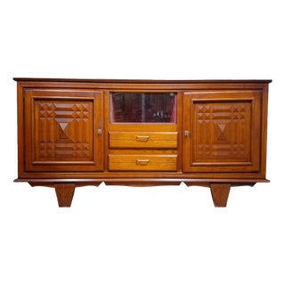 Low Art Deco Carved Oak Sideboard, 1930s For Sale