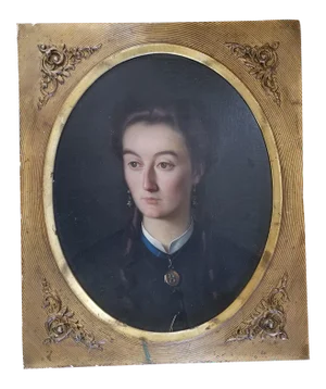 Mid 19th Century French Portrait of a Lady Oil Painting, Framed