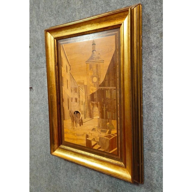 Framed Marquetry Panel with Urban Scene For Sale - Image 3 of 6