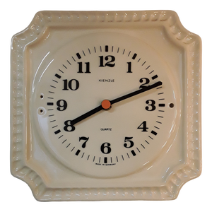 Vintage German Wall Clock in Cream-Colored Ceramics with Black Hands and Digits with Orange Point from Kienzle, 1970s