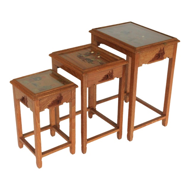 20th Century Hong Kong Carved Nesting Tables S/3 For Sale