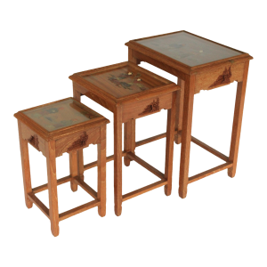 20th Century Hong Kong Carved Nesting Tables S/3
