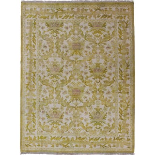 Spanish Rug With Floral Design in Golden-Green, Acid Green and White For Sale