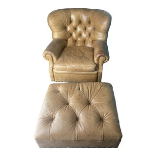 Ralph Lauren Club Chair and Ottoman - Set of 2 For Sale
