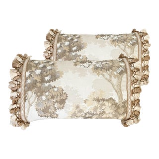 La Canopee Lumbar Silver Birch Pillows With Tassel Trim - A Pair For Sale