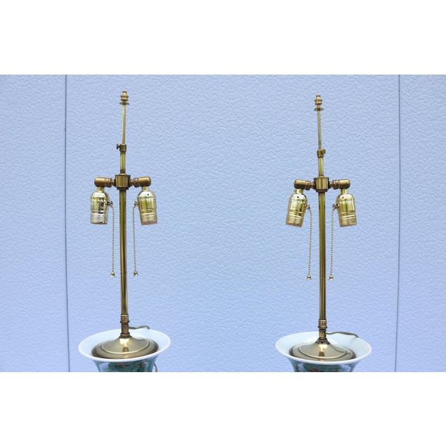 Chinese Porcelain Baluster Vase Table Lamps 19th-Century Famille Verte, a Pair For Sale - Image 14 of 17