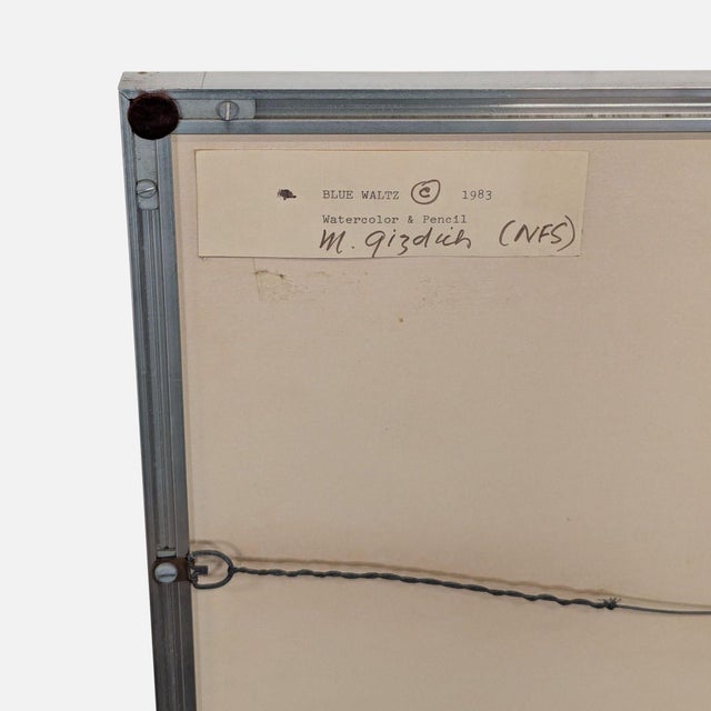 Abstract Mary Gizdich Original 1983 Abstract Watercolor Painting Framed Art “Blue Waltz” For Sale - Image 3 of 6