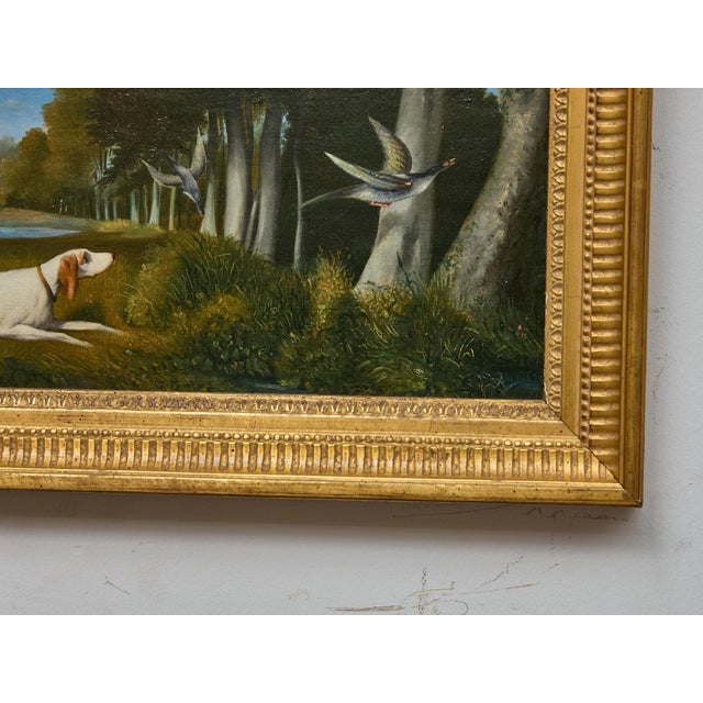 19th Century English Painting of Hunting Scene with Pointer Dogs and Sportsman in Landscape For Sale In Atlanta - Image 6 of 12