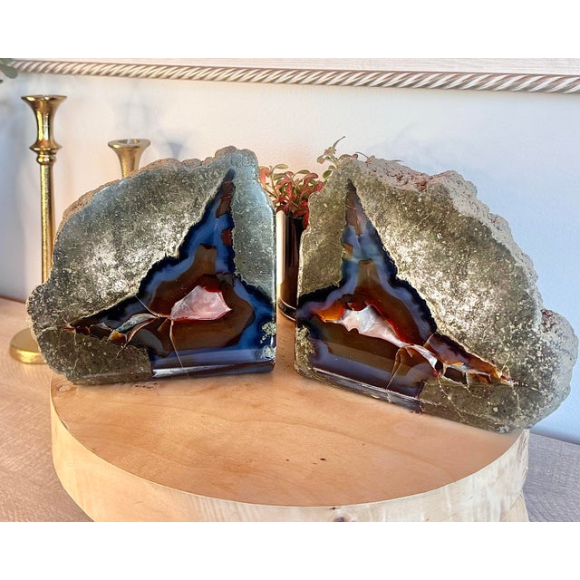 Mid 20th Century Spectacular Red Fox Agate Thunderegg Extra Large Bookends For Sale - Image 10 of 10