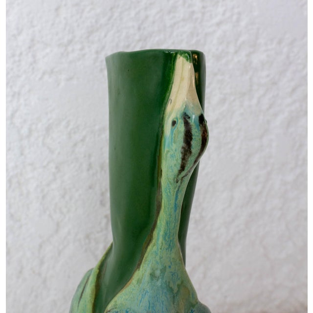 Art Nouveau French Glass Vase with Two Gooses Embossed, 1900s For Sale - Image 5 of 7