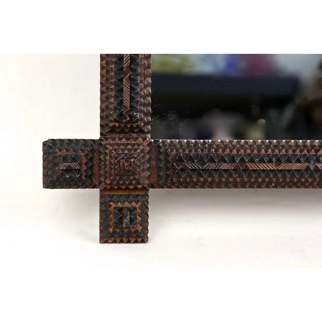 Black Tramp Art Rustic Handcarved Wall Mirror, Austria, 1880s For Sale - Image 8 of 18