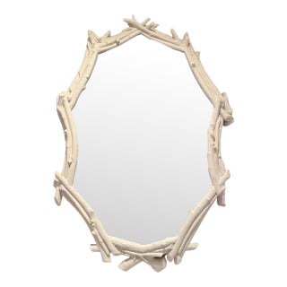 Vintage White Plaster Faux Bois Twig Frame Mirror For Sale