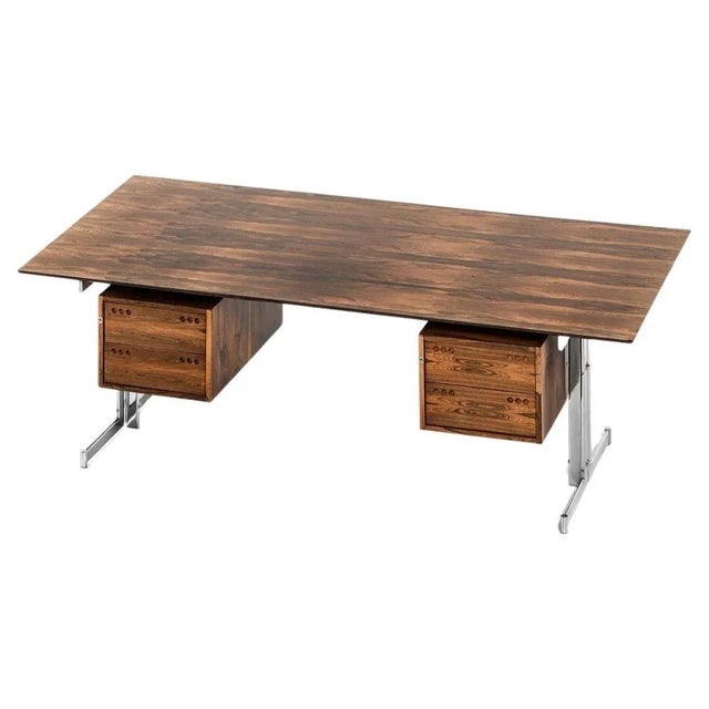 Free-Standing Desk in Rosewood and Chromed Steel attributed to Jan Lunde Knudsen, 1960s For Sale - Image 13 of 13