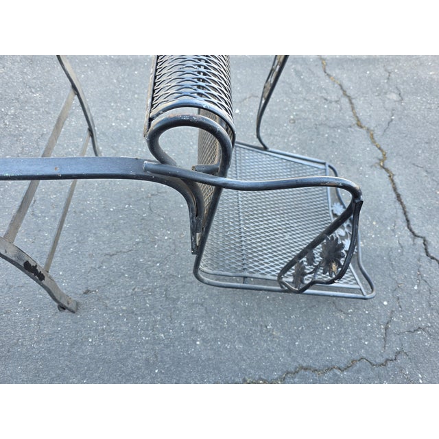 Vintage Russell Woodard Attributed Cantilever High Back Wrought Iron Briarwood Daisy Patio Chair For Sale - Image 16 of 17