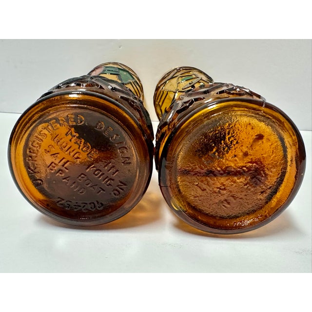 Amber Vintage 1960s/70s Miniature Amber Stained Glass Oil Lanterns- Set of 2 For Sale - Image 8 of 8