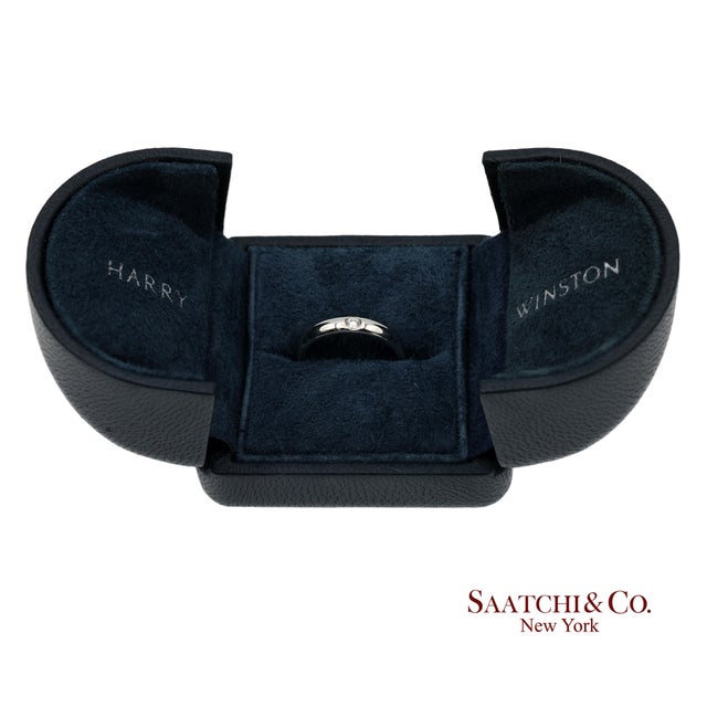 Platinum 950 Harry Winston Natural Single Diamond Band Ring, Size 3.5 For Sale - Image 9 of 12