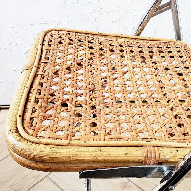 1960s Mid-Century Chrome and Cane Folding Chairs - Set of 2 For Sale - Image 9 of 12