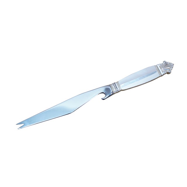 Two antique Georg Jensen Denmark Sterling Silver 925 steel blade knives in the Acanthus (Dronning) pattern. One cheese or...